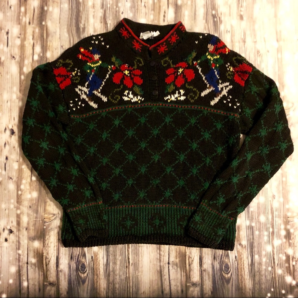 Vintage ugly Christmas sweater with skier design